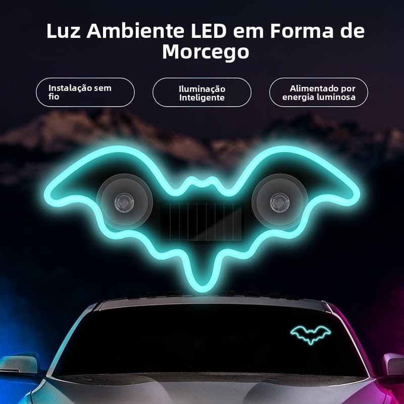 Carro Solar morcego atmosfera luz ventosa janela luz decorativa respiração piscando carro LED luz decorativa sem fiação