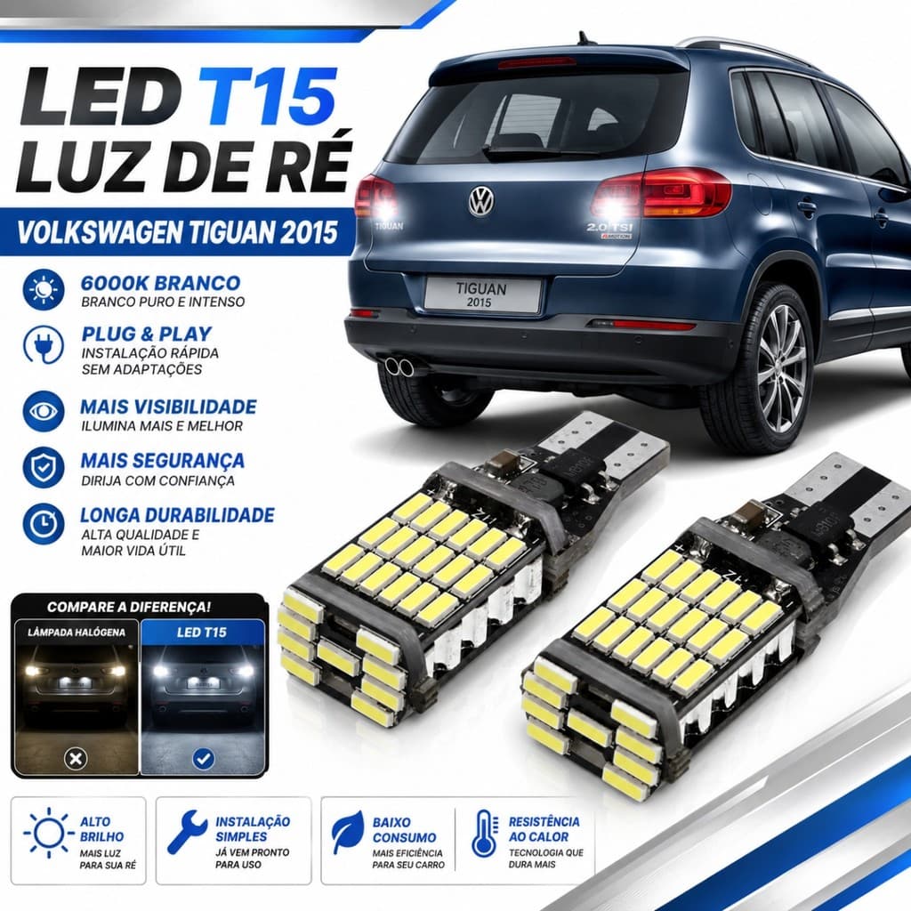 Par Lampada Ultra Led Premium Luz De Ré Tiguan 2009 A 2015