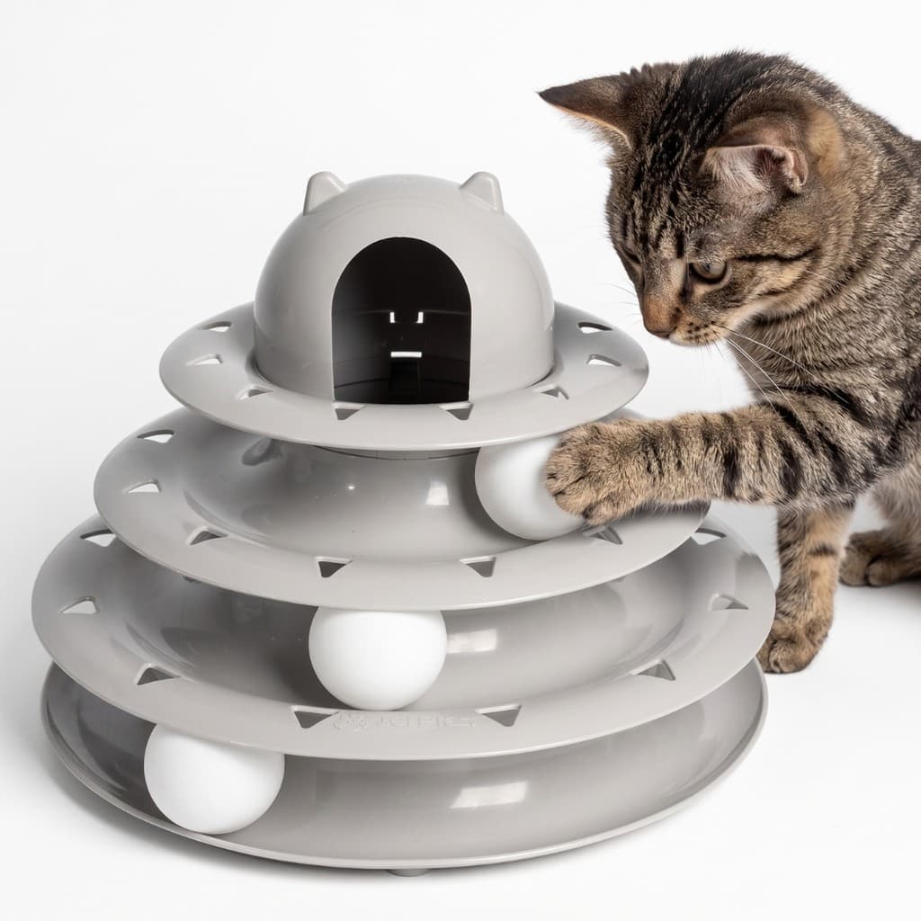 Brinquedo Interativo Gato Torre de Bolinhas 3 Niveis