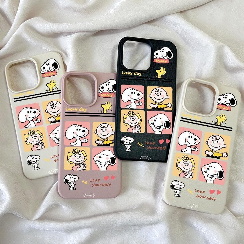 Capa para iPhone 11 12 13 14 15 16 17 Pro Max XS Max Capa para celular Com Cute dog cartoon collage lucky day art