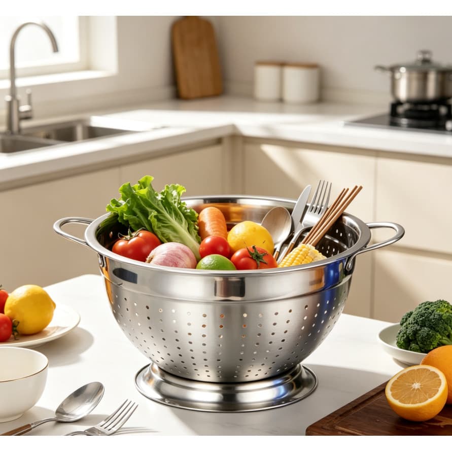 Escorredor de Arroz Macarrão Inox Não Enferruja Drenagem Rápida Peneira Multiuso Top Cozinha
