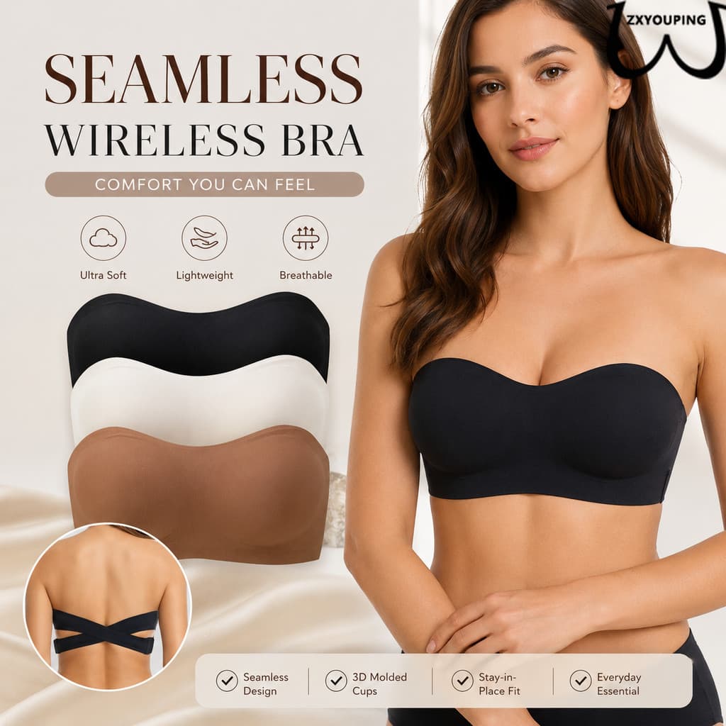 ZXYOUPING Sutiã Feminino Sem Alças Push Up Fio Costura Multidirecional Antiderrapante Cruzado Nas Costas Tubo Conversíve