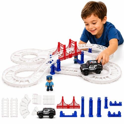 Pista Divertida Infantil Tema Policial 30 Pecas Carrinho Boneco Brinquedo Educativo