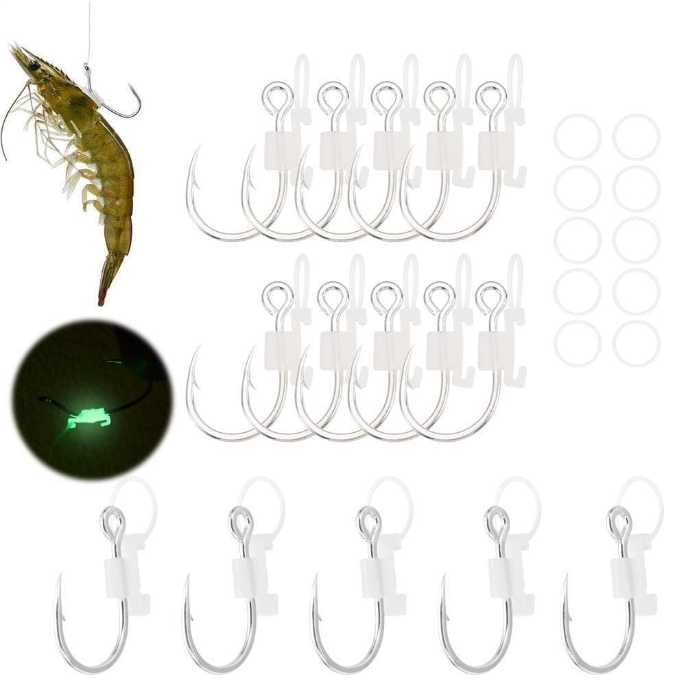 GODNESSFO 5/10/20Pcs Conjunto De Suporte Fixo Para Isca Luminosa , Ganchos Afiados De Camarão Vivo Luminosos Inoxidáveis