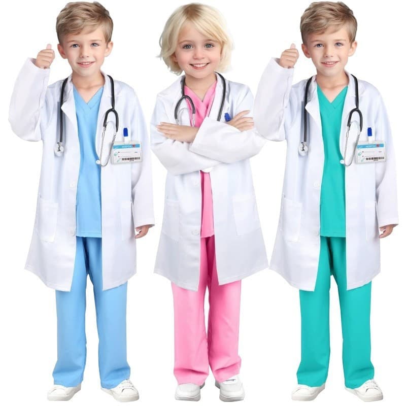 Crianças Médico Enfermeira Halloween Cosplay Profissional Role-playing Trajes Vestido Cirúrgico Casaco Branco Com Acessó