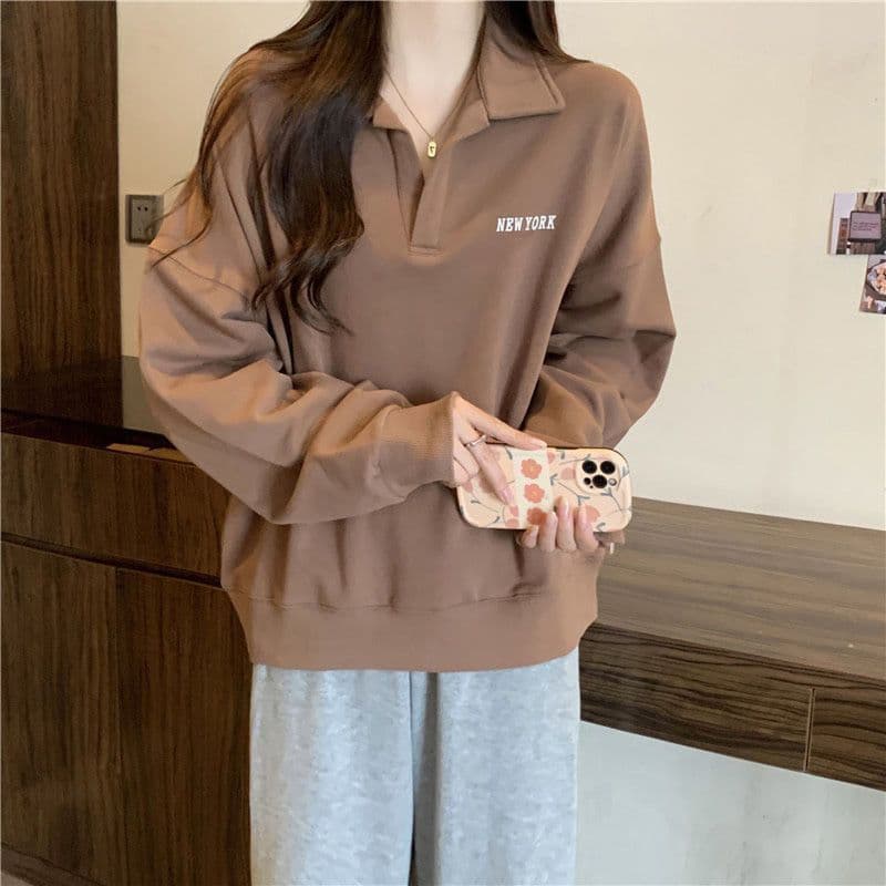 POLO Blusa Feminina Vintage de Manga Longa Estilo Coreano Versátil e Ajustada L7ZC