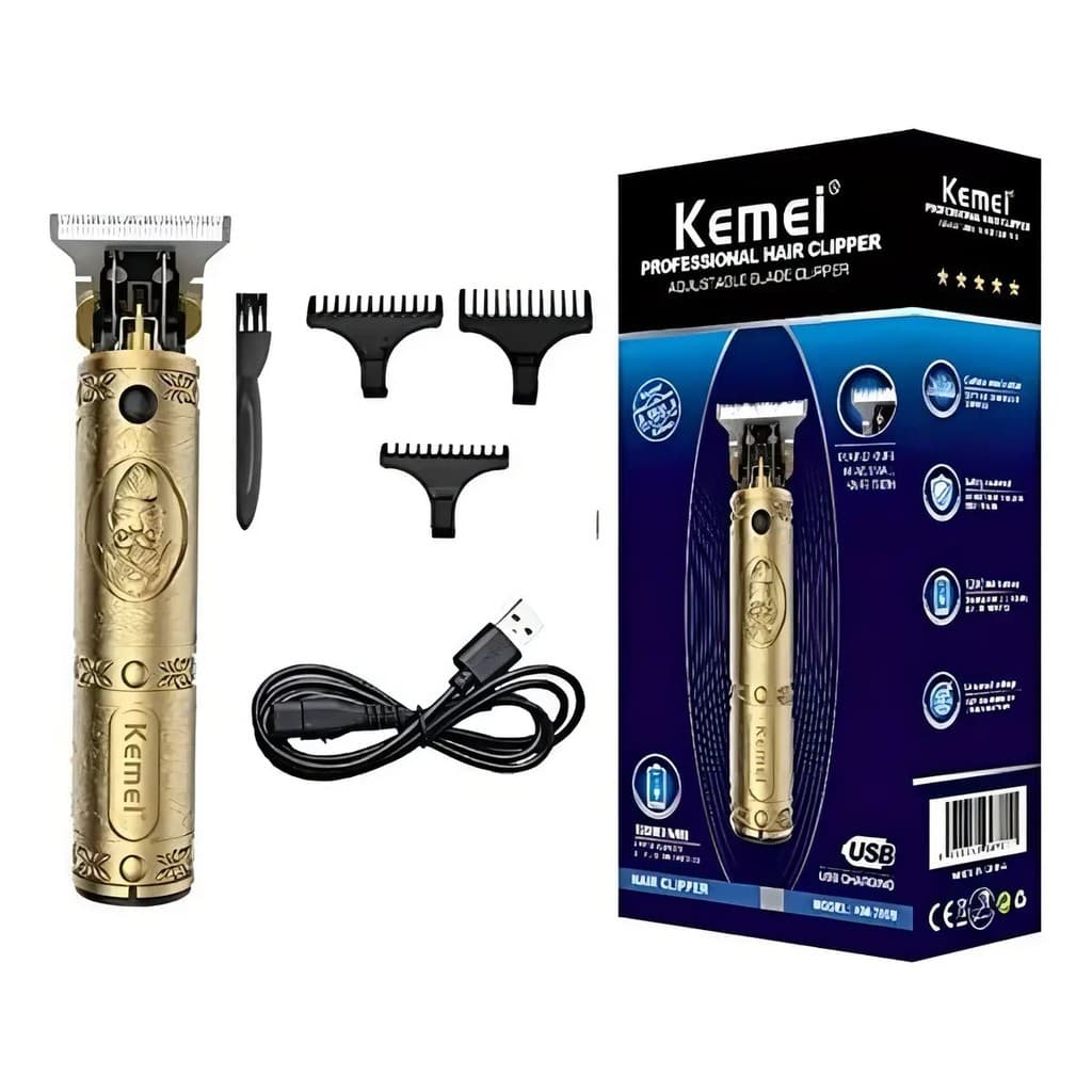 Maquina Kemei Km 700b Acabamento Pezinho Barba Dourado
