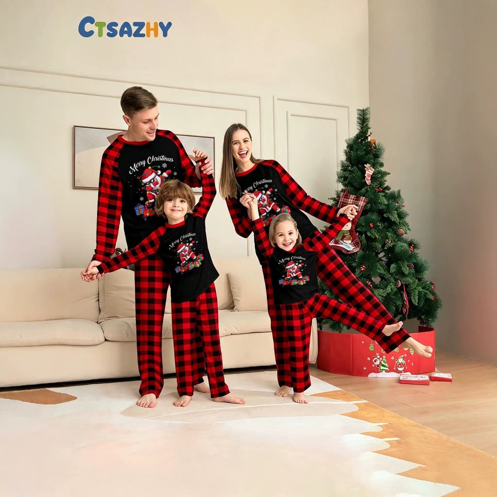 Natal pai-filho roupas família modelo família quatro novo estilo mãe-filho mãe-filha roupas Superman preto verificação i