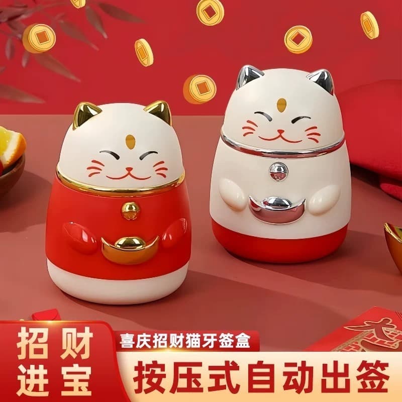 Caixa de palito de alta aparência nacional na moda dos desenhos animados criativo Push tipo automático Pop-up gato sorte