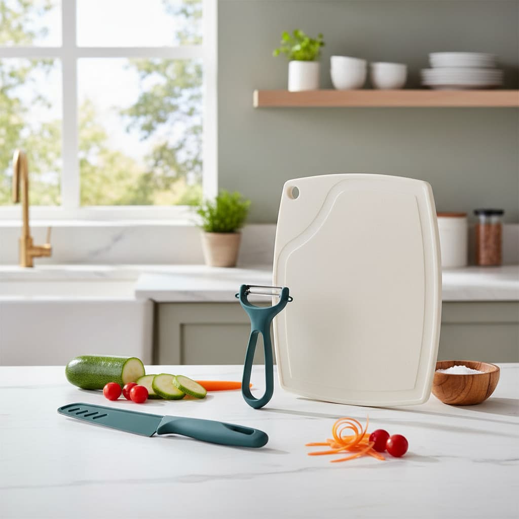 Kit Cozinha Faca De Corte Tábua Carne Descascador Legumes