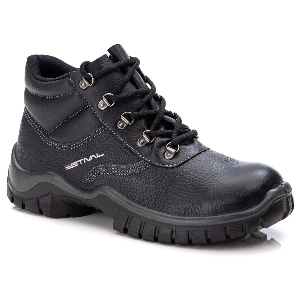 Bota de Segurança em Couro Preto Estival - Brinde Palmilha PU - PVC com Cadarço CA 44591