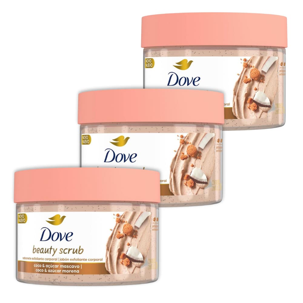 3 Uni Dove Esfoliante Beauty Scrub Coco e Açúcar Mascavo 280g