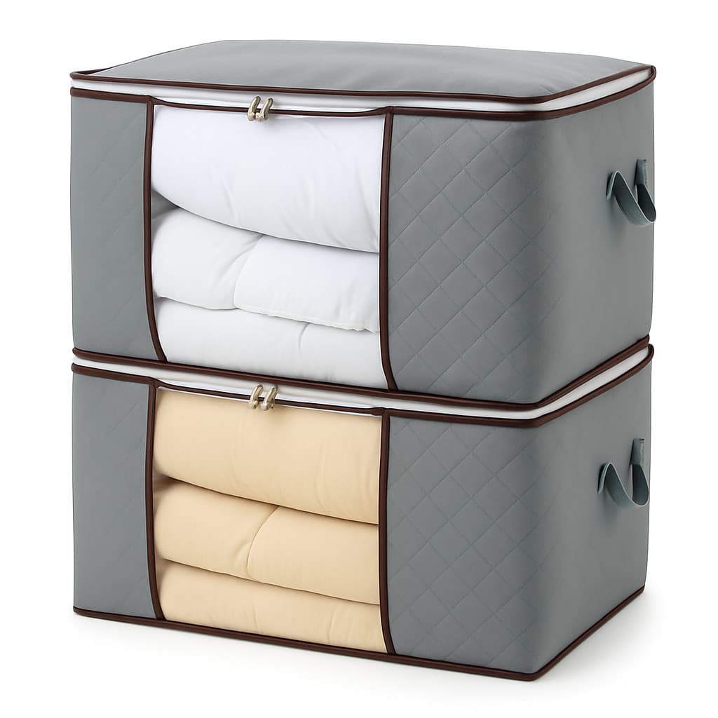 KIT COM 2 ORGANIZADORES DE COBERTORES E ROUPAS COM VISOR – 60x40x35 CM