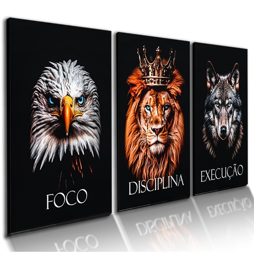 Quadros Decorativos Grande para Sala Quarto com Moldura Disciplina Arte Foco Leão