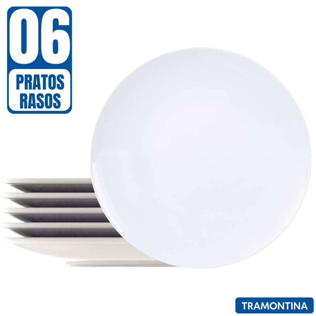 Prato Raso Porcelana Leonora Tramontina 25cm 6 Peças