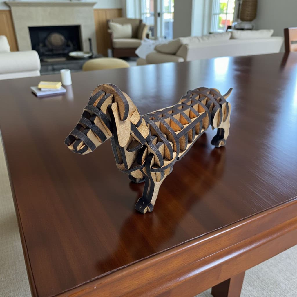 Silhueta 3D Cachorro Dachshund em MDF Cru Enfeite Recortado