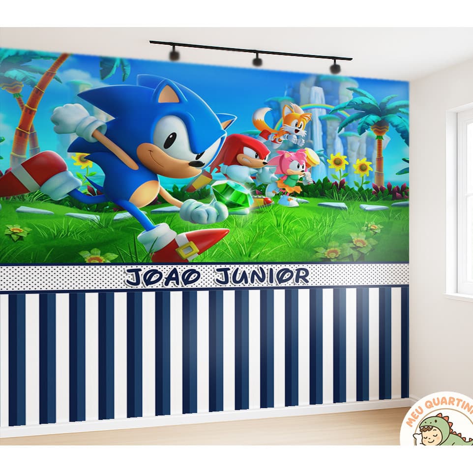 Sonic Papel de Parede Listrado + Nome Personalizado