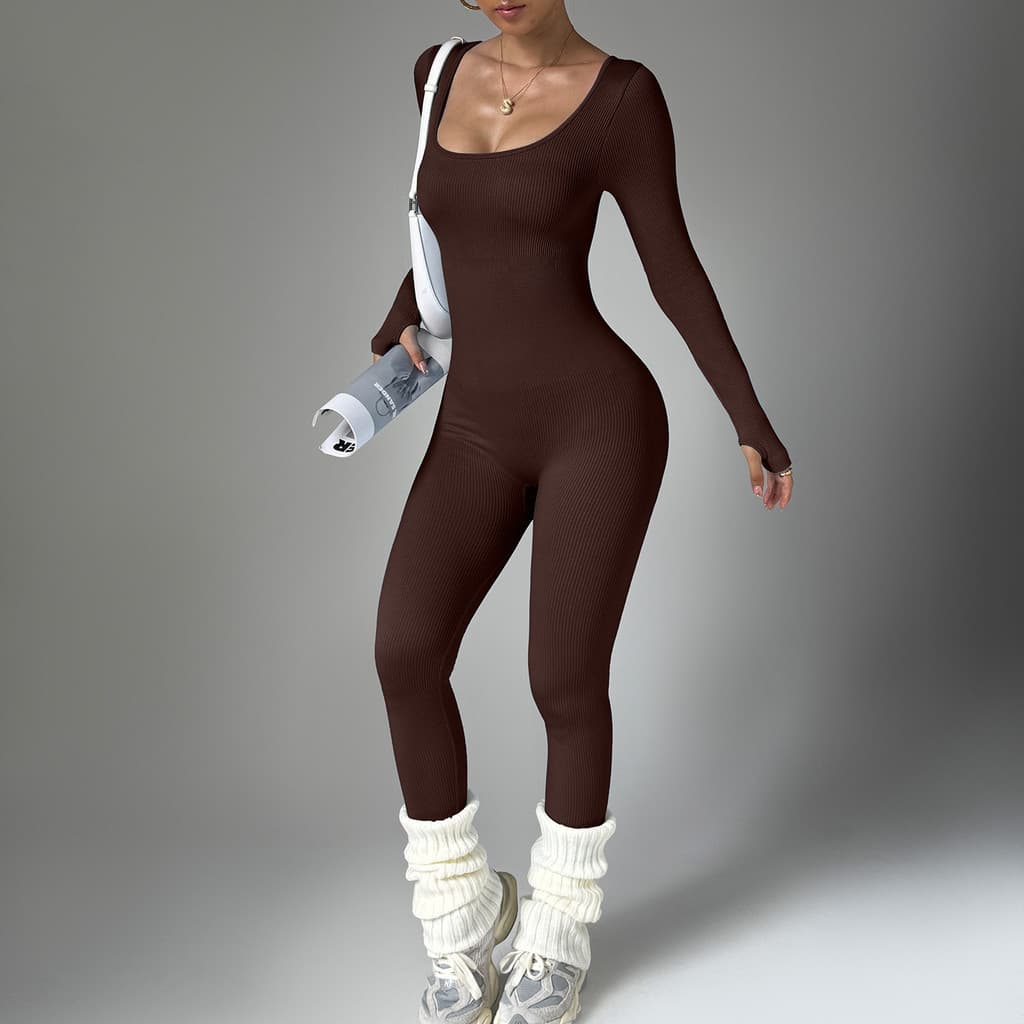 Manga comprida de secagem rápida esportes de uma peça yoga wear uma peça apertada Fitness wear cor sólida yoga um @