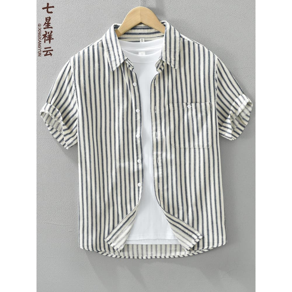 Arte japonesa listras verticais High-End camisa de manga curta masculina verão solto Casual estilo fino respirável camis