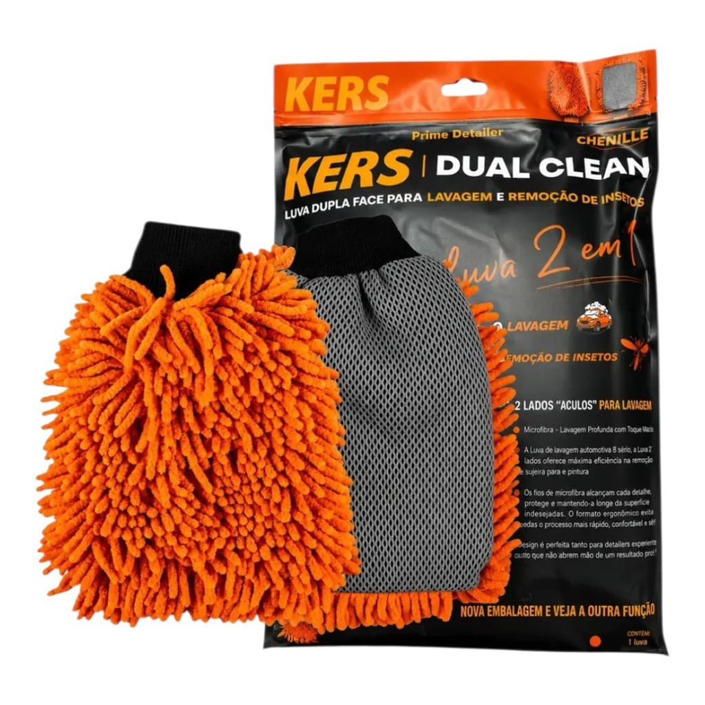 Luva Microfibra Dual Clean Laranja Lavagem Kers