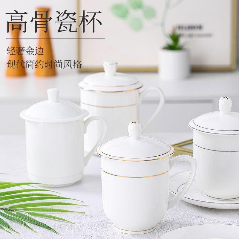 Jingdezhen osso China Phnom Penh com tampa escritório conferência xícara de chá doméstico água potável copo cerâmica let