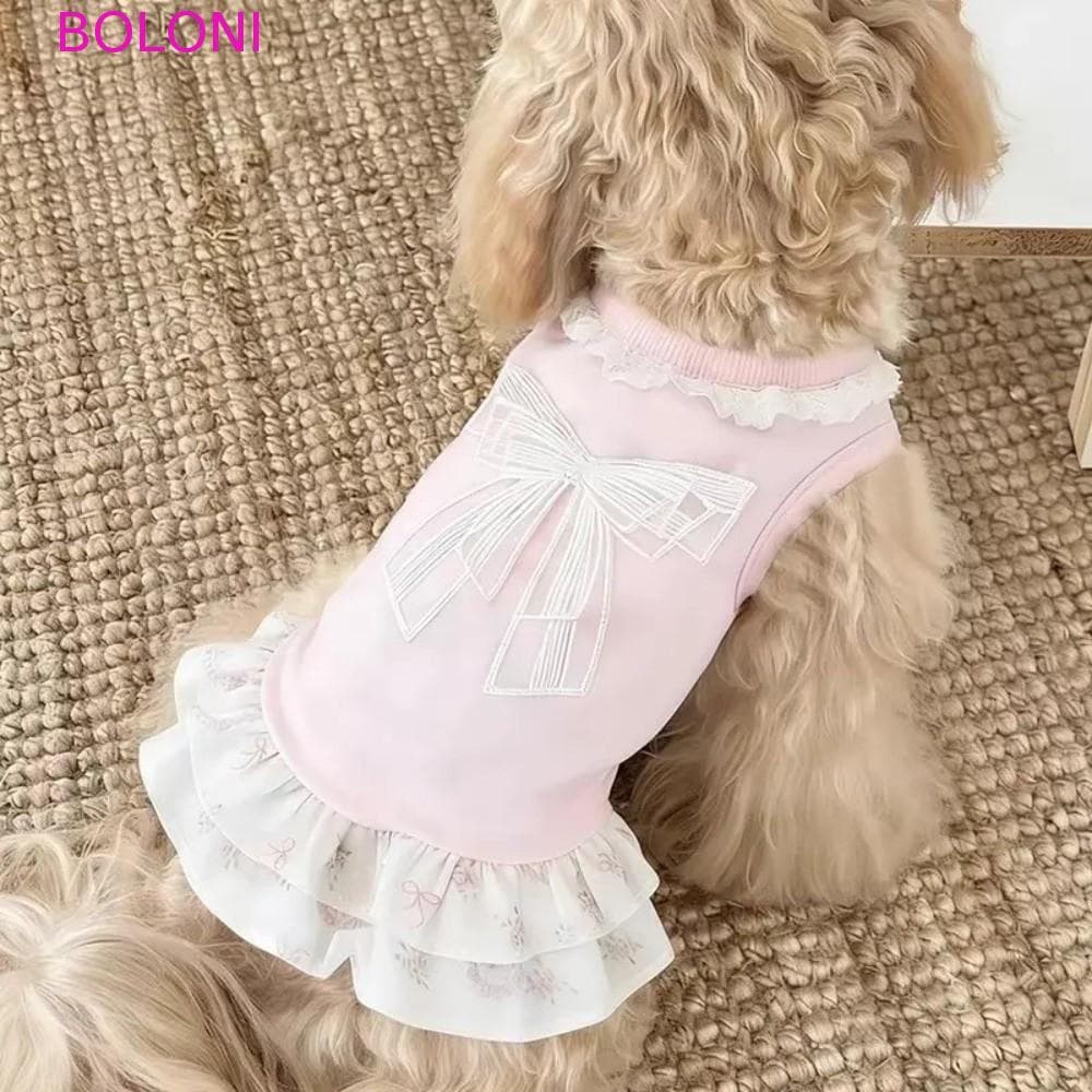 BOLONI Vestido De Princesa Para Animais De Estimação , Saia De Renda Com Borda De Folha De Lótus Estampa Floral , Colete