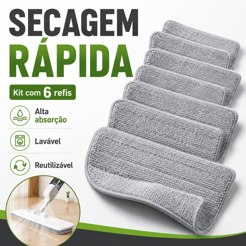 Refil Mop Spray Universal Microfibra Lavável Compatível Flash Limp Esfregão Rodo