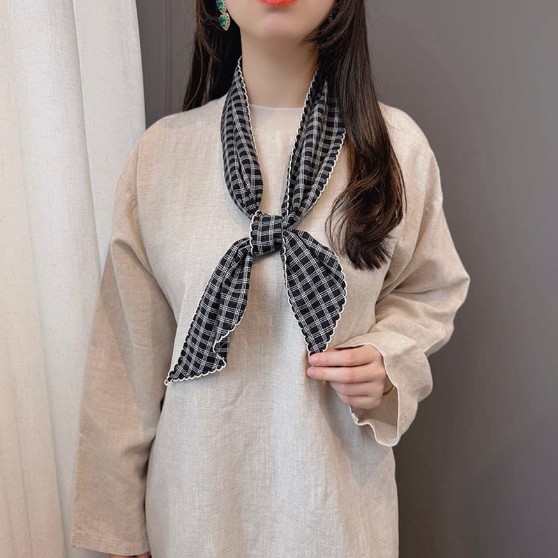 Estilo japonês xadrez chanfrado Streamer feminino All-Match pescoço 100% algodão cachecol High-End acessórios macio prim