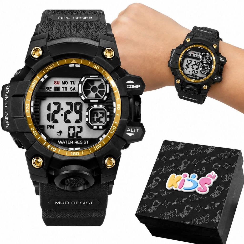 Relogio Preto Led Digital Silicone Infantil Data + Caixa
