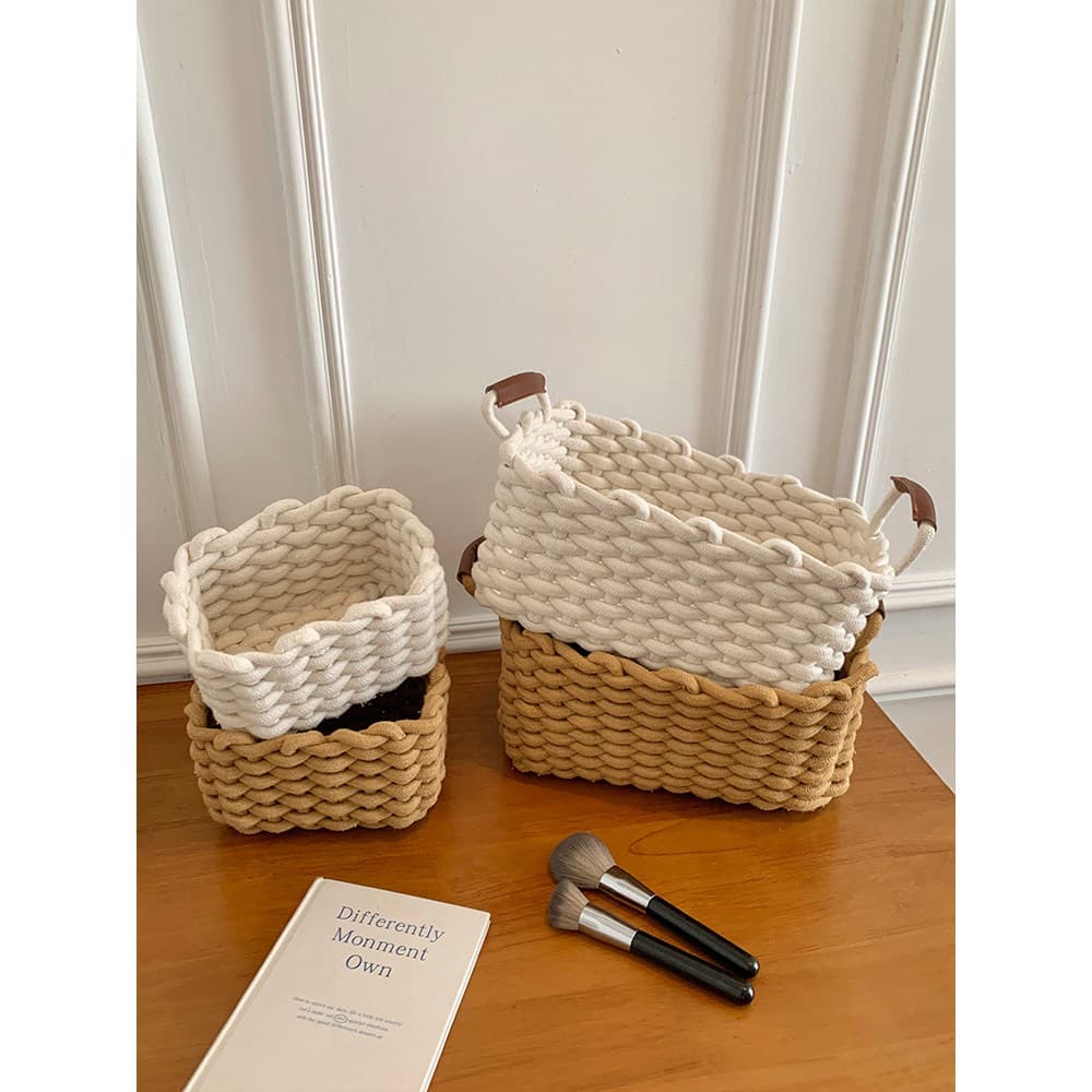 Ins estilo corda de algodão tecido cesta de armazenamento Desktop lanches diversos caixa organizadora cesta de armazenam