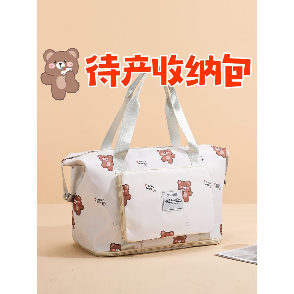 Bonito urso impressão saco de viagem feminino grande capacidade leve portátil de curta distância viagem de negócios saco