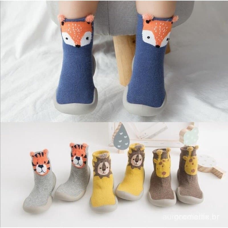Sapato Infantil Antiderrapante/Raposa/Tigre Grosso/Meia Até O Chão Para Bebê/Animal Style Tz05