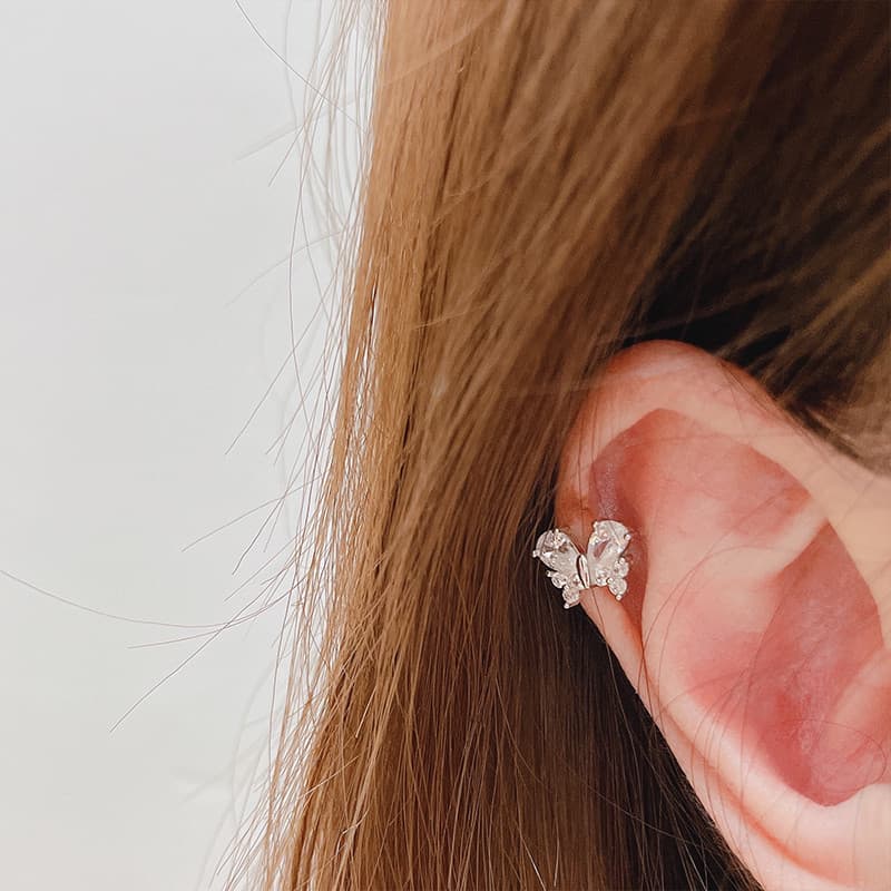 925 prata esterlina borboleta brincos Retro simples arco Super piscando brincos Zircon tensor orelha Piercing brincos