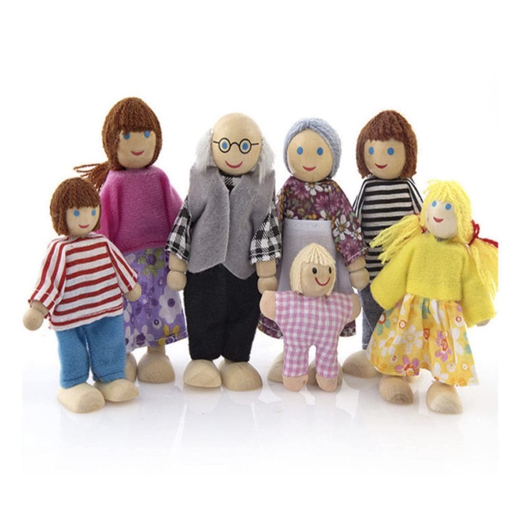 Felimoa Boneca de Madeira Casa de Bonecas 7 Pessoas Conjunto Familiar de 7