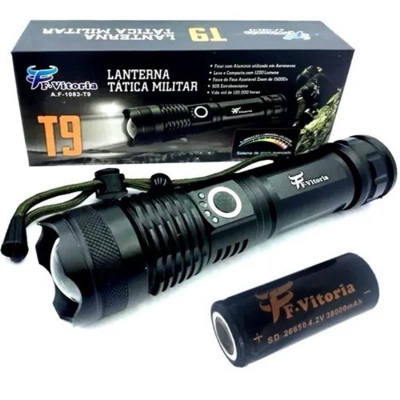 Lanterna Led Xml T9 Tatica Militar para casa viajar pesca