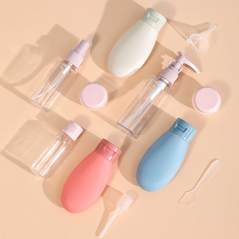 Kit 11 Frascos Para Viagem Com Estojo Conjunto Multifuncional Para Cosméticos Cremes Shampoo Sabonet070