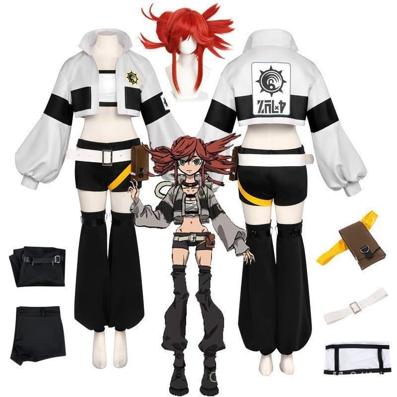 Fantasia de Cosplay Gachiakuta Riyo Reaper, Inclui Top, Colete, Shorts, Acessórios, Peruca, Tamanho Grande, Conjunto Com