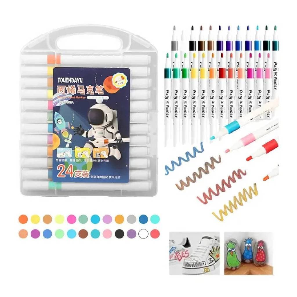 Kit 24 Canetas Acrílico Permanente Cores Brush Tecido