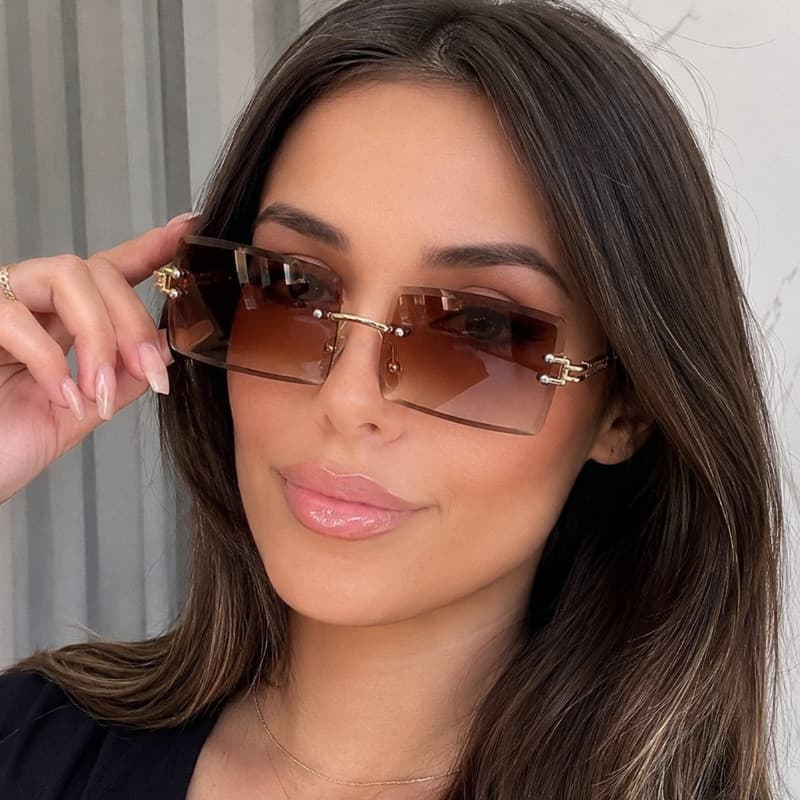 Óculos de Sol Feminino Sem Aro Estilo Blogueira para Verão Uv400