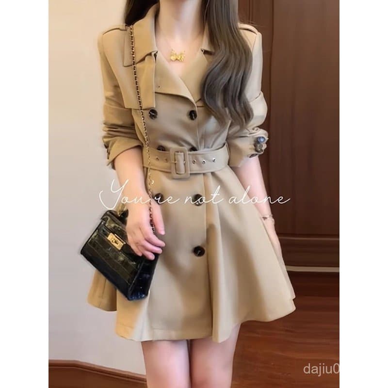 ⭐ ⭐ Casaco trench coat cáqui para mulheres, primavera e outono, tamanho pequeno, cintura marcada, blazer com lapela, est