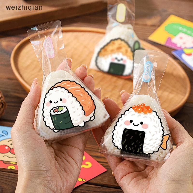 [T & B] 50/100 Unidades Adorável Desenho Animado Triângulo Bola De Arroz Saco De Pintura Algas Marinhas Onigiri Sushi Be