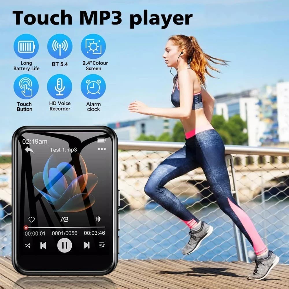 MP3 Player Full Touch Screen Bluetooth 5.3 Tela 2.4 Pol Som HiFi Lossless com Alto-falante Bivolt