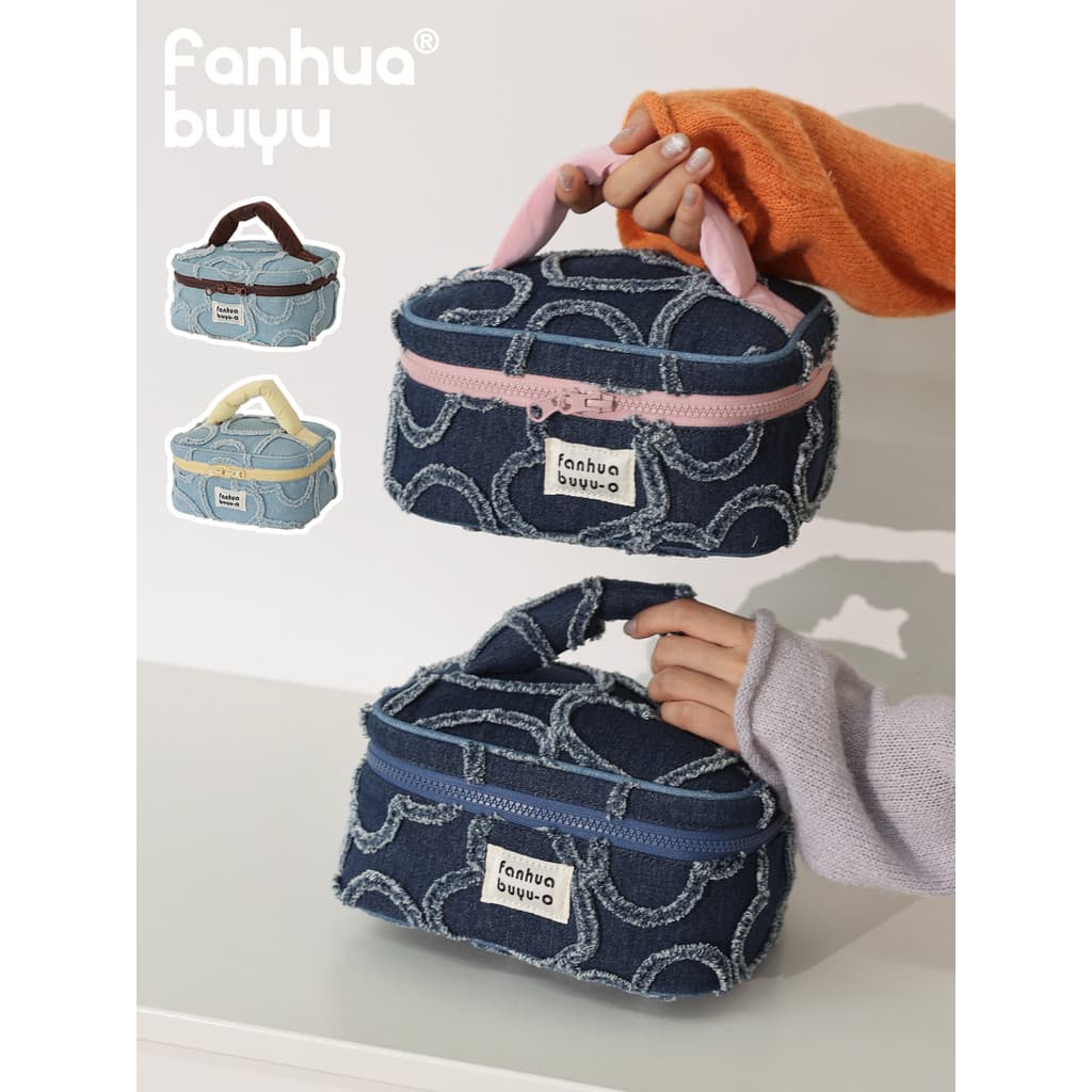 Fanhua sussurro versão coreana grande capacidade portátil saco cosmético portátil feminino lavagem Denim cuidados com a