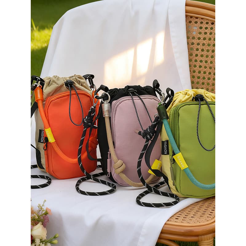 Piscando estilo dopamina cordão saco do telefone móvel feminino saco do mensageiro leve Multi-bolso portátil pequeno sac