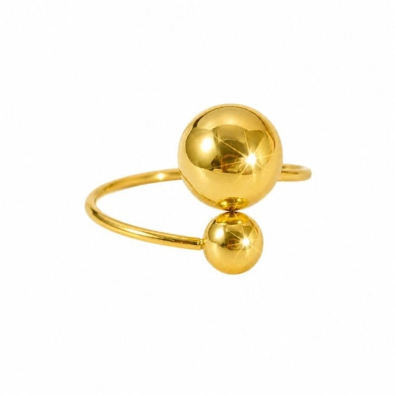Anel Feminino em Aço Inoxidável Dourado Ajustável Bola Minimalista Luxo