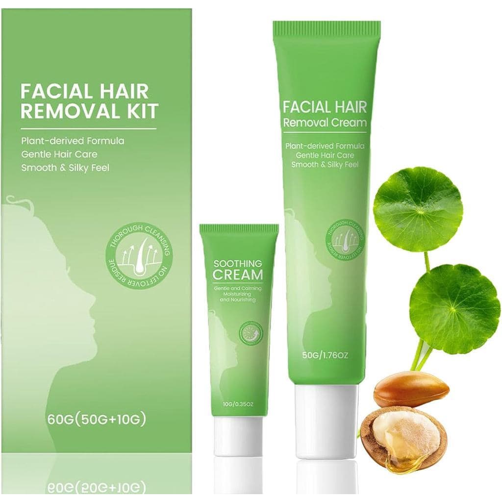 Creme Removedor de Pelos Faciais para Mulheres, Creme Removedor de Pelos Faciais Indolor para Pele Sensível, Kit 2 em 1