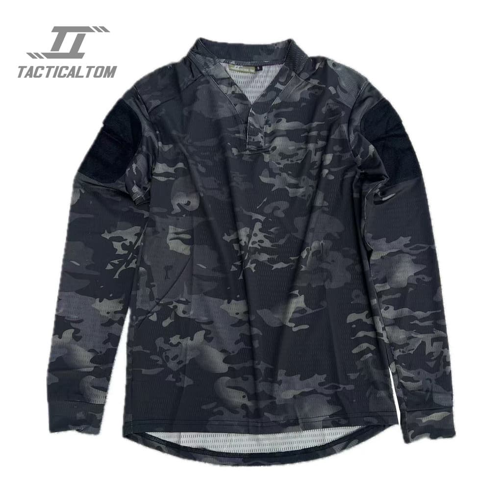 Tático Tom MCBK noite escura camuflagem influenciador tático de secagem rápida VS tático camiseta de manga comprida tran