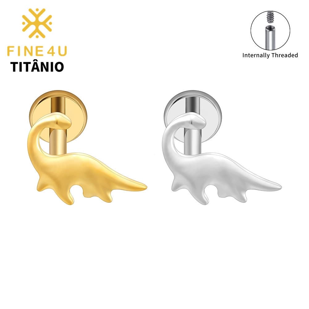 Brincos de dinossauro FINE4U em liga de titânio 100%, adequados para cartilagem e lóbulos das orelhas, acessório para or