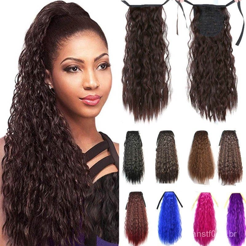 Longo Afro Encaracolado Fita Cordão Rabo De Cavalo Sintético Pônei Cauda Grampo Na Extensão Do Cabelo Pedaço De Cabelo P