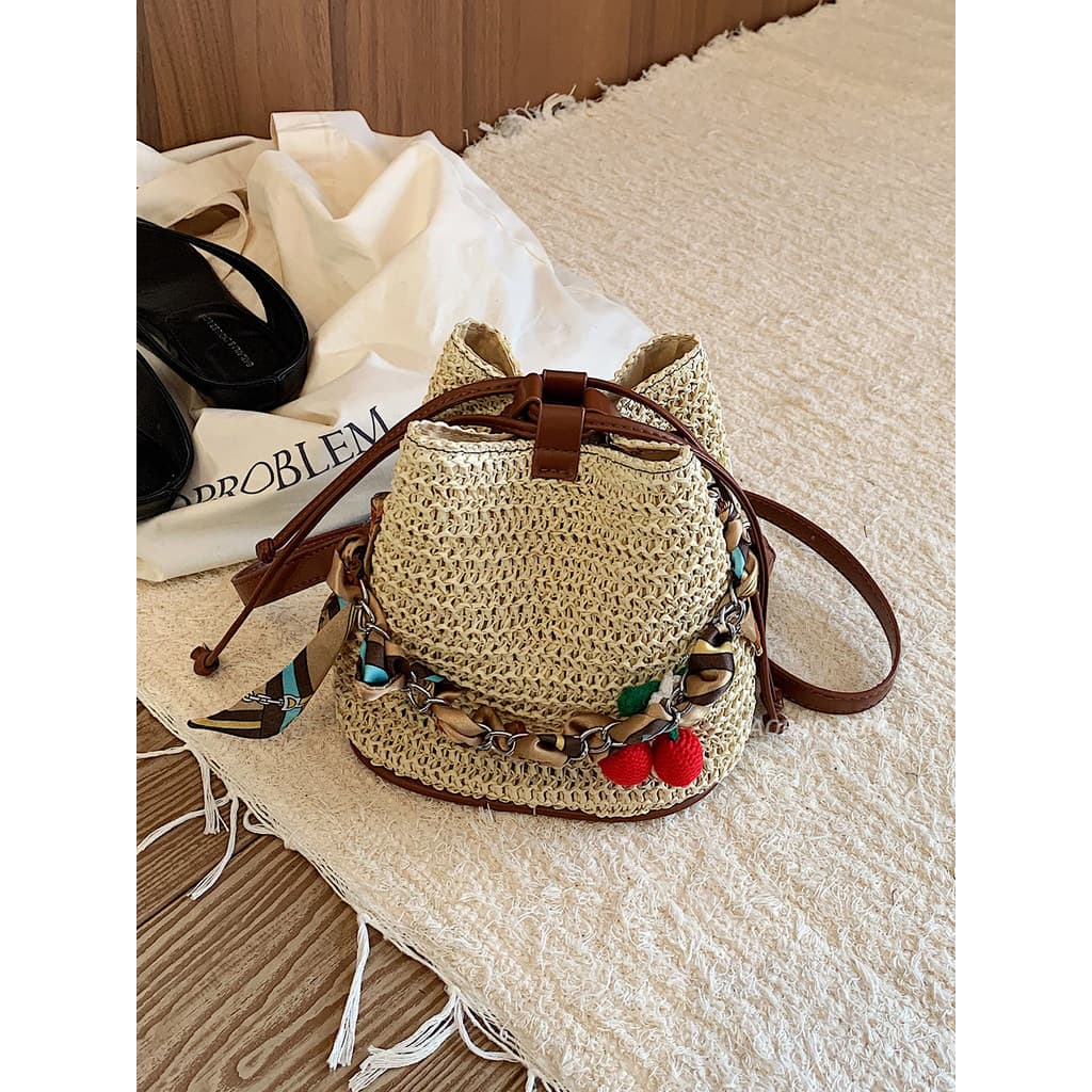 bolsa feminina bolsa transversal feminino Verão beira-mar praia férias palha tecido saco senhoras 2026 novo estilo moda